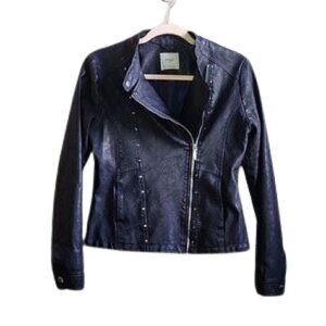 MAYORAL Navy blue silver studs and hardware faux leather moto biker jack…